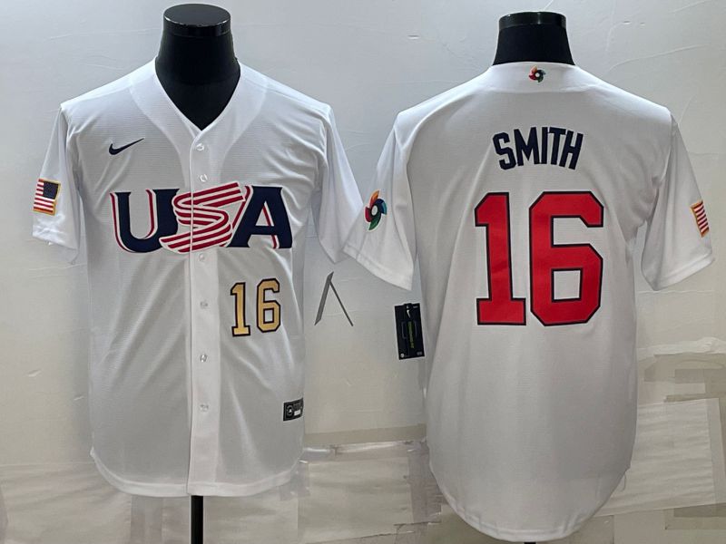 Men 2023 World Cub USA 16 Smith White Nike MLB Jersey3